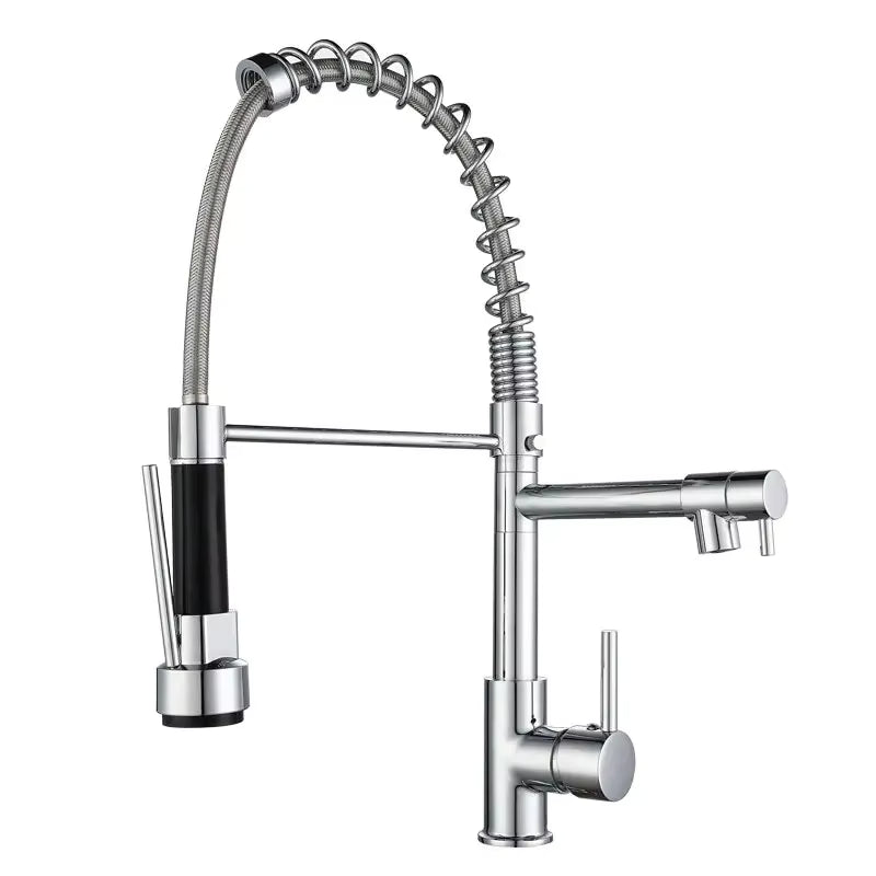 High Quality Chrome Spring Kitchen Sink Faucet with Pull Sprayer Hot Cold Mixer Tap Modern Design