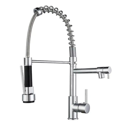 High Quality Chrome Spring Kitchen Sink Faucet with Pull Sprayer Hot Cold Mixer Tap Modern Design