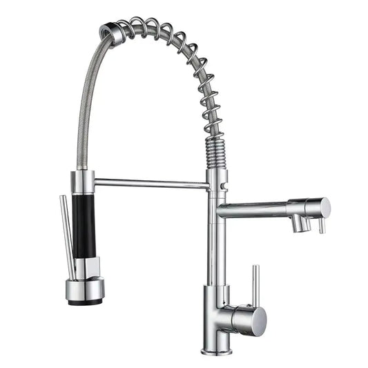 High Quality Chrome Spring Kitchen Sink Faucet with Pull Sprayer Hot Cold Mixer Tap Modern Design